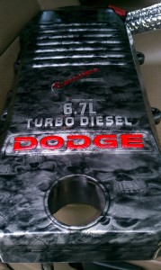 Reaper Skulls Applied To 6.7 Dodge Engine Cover.